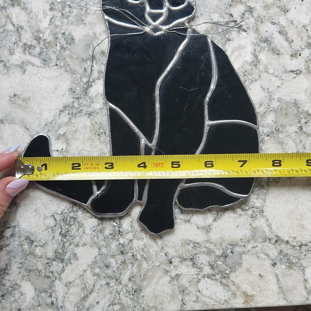 🐾 Vintage Burmese Black Cat Stained Glass Suncatcher – Green Eyes Artisan 1970s - Picture 8 of 10